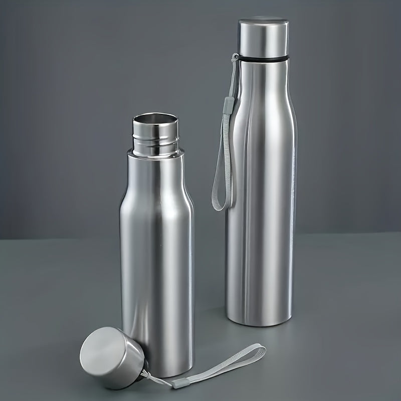 Stainless steel water bottle, round shape, 750ml/1000ml, lightweight, PVC-free, handwash only, ideal for fitness, travel, and outdoor activities.