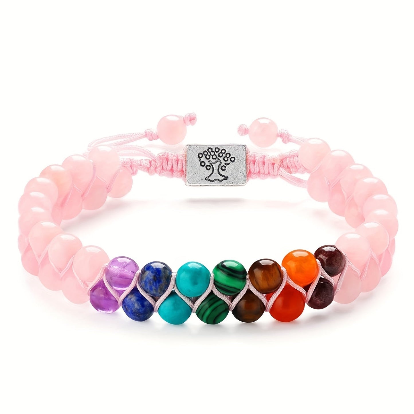 Stylish 7 Chakra Yoga Meditation Bracelet - Featuring Double Layer of Authentic Natural Gemstone Beads, Including Tiger Eye & Obsidian Crystals for Alleviating Anxiety and Attracting Good Fortune