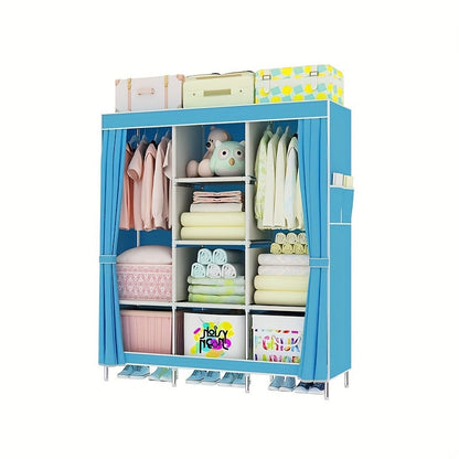 The Elegant Cloth Wardrobe features a durable steel frame, dustproof design, and foldable closet cabinet for storing clothes, pillows, and quilts. Effortlessly organize and store your items with this stylish and sturdy home storage solution.