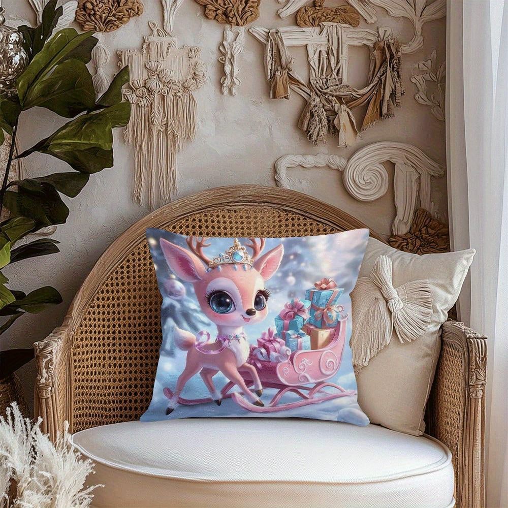 Add a touch of traditional Christmas cheer to your sofa or bedroom with this festive throw pillow cover. Made of durable polyester, this 45.01cm square cover features a charming elf and reindeer design. The zipper closure makes it easy to remove and