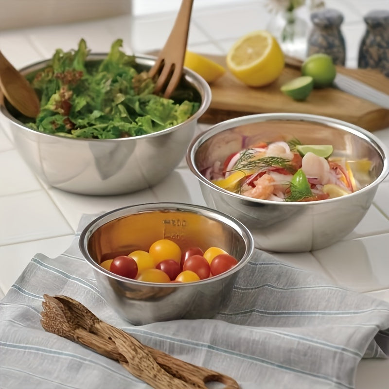 Set of 5 Stainless Steel Mixing Bowls with Non-Slip Base - Reliable and Food-Safe Kitchen Bowls for Long-Lasting Use