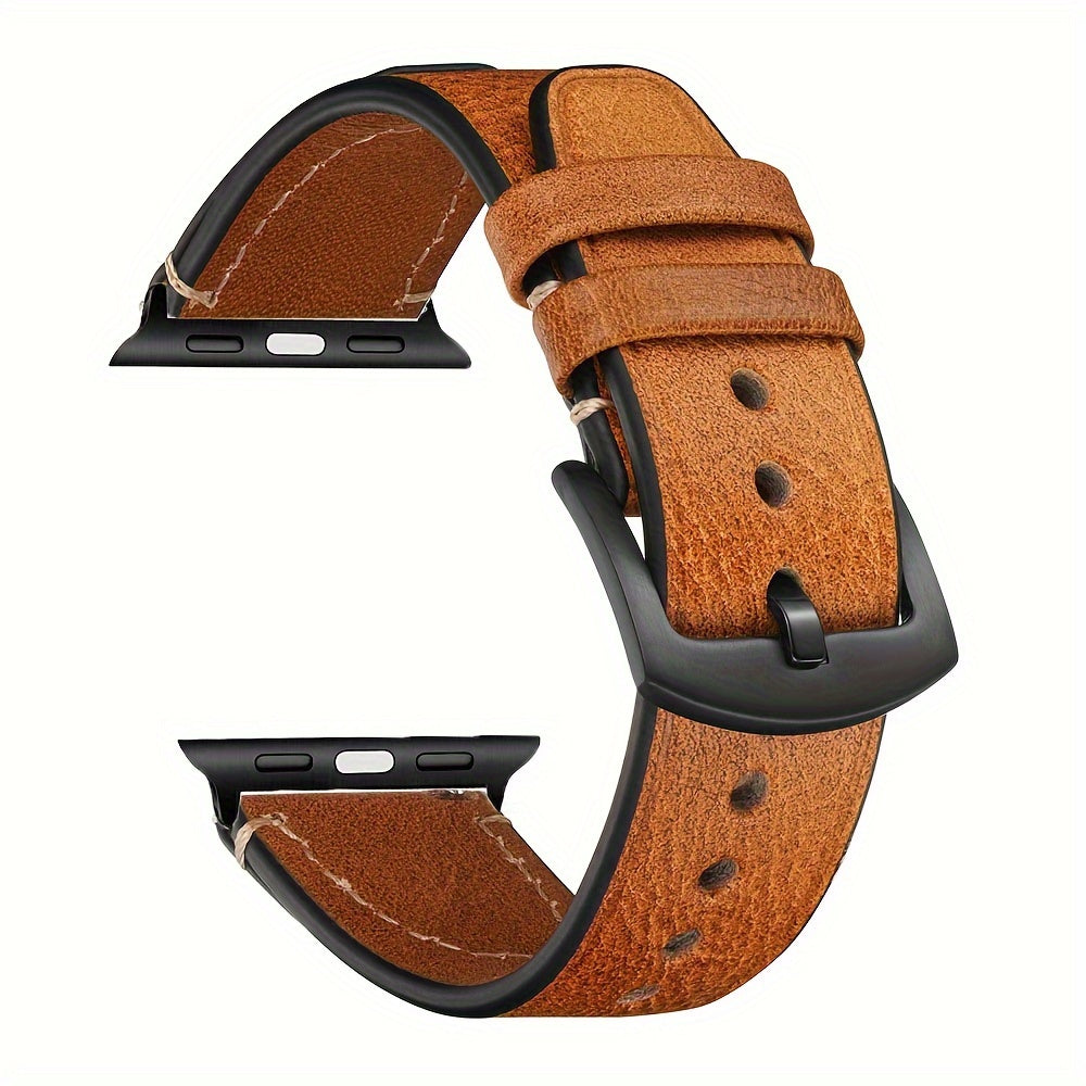 GFHEYE presents an elegant calf leather watch band made from vintage oil wax Italian cowhide. This strap features a tang buckle clasp and is compatible with Apple Watch SE Ultra Series 9, 8, 7, 6, 5, 4, and 3. Perfect for both women and men, this genuine