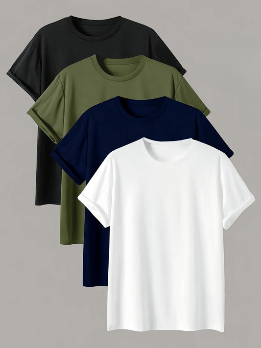 Men's set of solid crew neck and short sleeve t-shirts for summer outdoors wear.