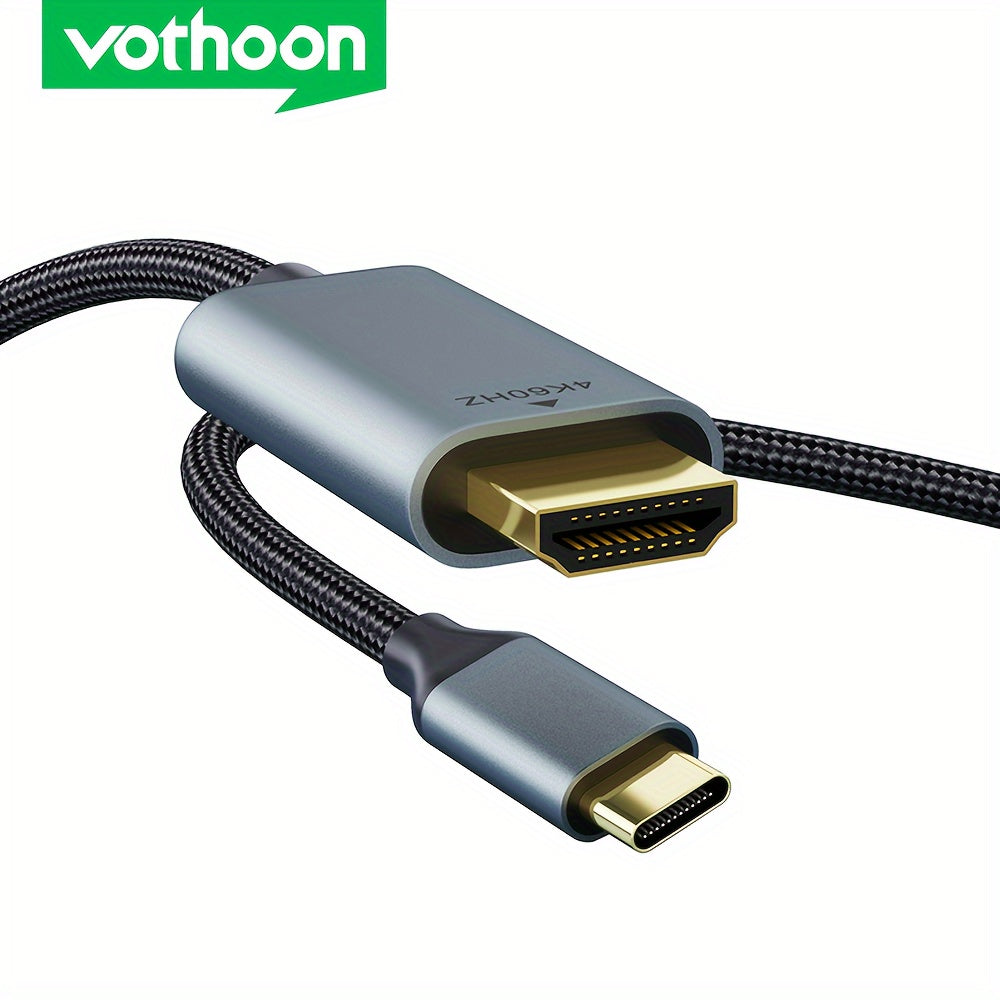 Vothoon 4K@60Hz USB-C to HDTV Cable for multiple devices, including MacBook, Galaxy, iPhone, and iPad. Thunderbolt 3/4 compatible, sleek design with branded connectors.