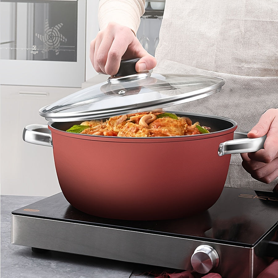 Essential Kitchen Item: Large Non-Stick Cast Iron Skillet with Lid, Dual-Handle Stew & Steam Pot for All Stovetops - Hand Wash Only