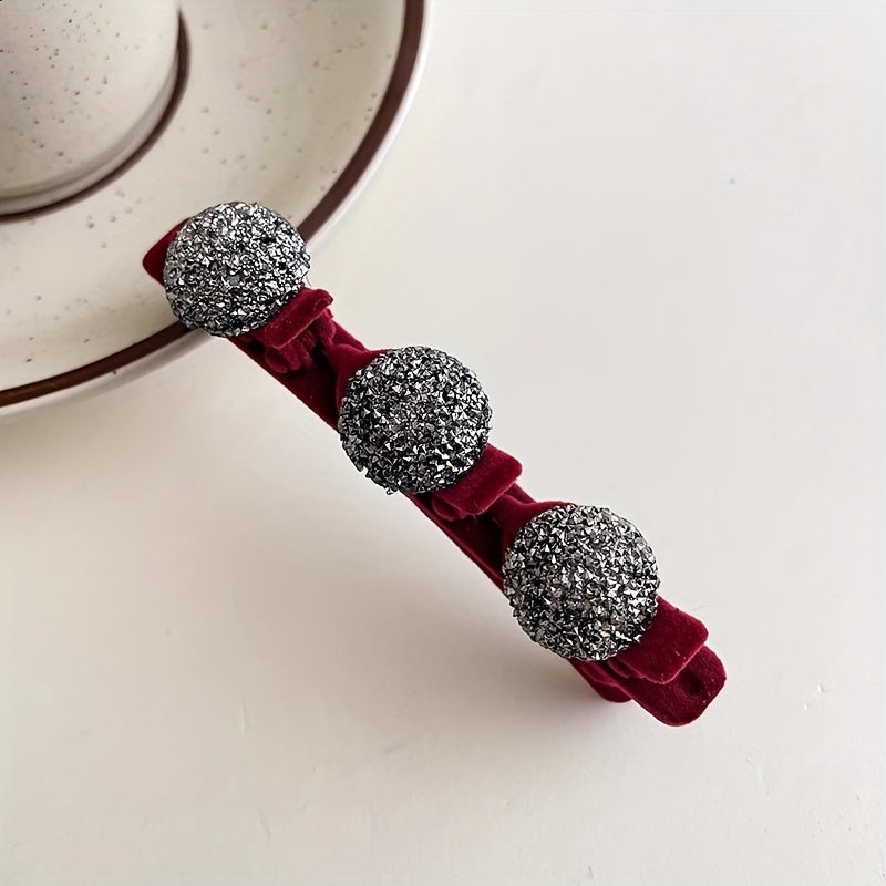 Set of 4 sparkling crystal stone braided hair clips for women, in duckbill hair barrette style.