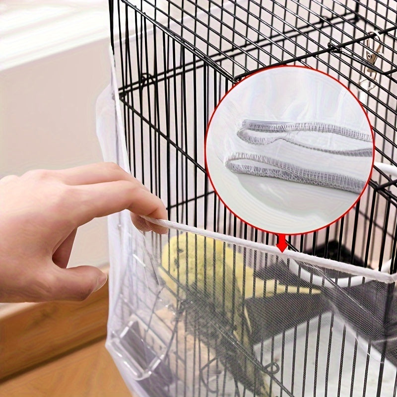 Mesh bird cage cover with seed collector keeps parrot cages clean and tidy.