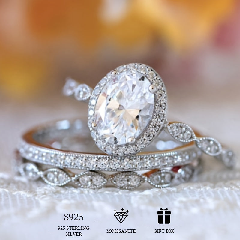 925 Sterling Silver promise stacking rings featuring a 1ct Moissanite stone. Perfect for engagement, wedding, or evening party wear. Comes with a certificate and gift box.