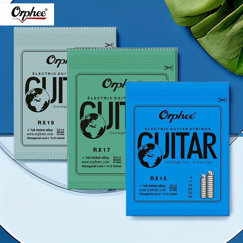 5 sets of 6 thick and thin electric guitar strings (0.23-1.27mm), RX Practice Series, made of hexagonal carbon steel for 6-string guitars.