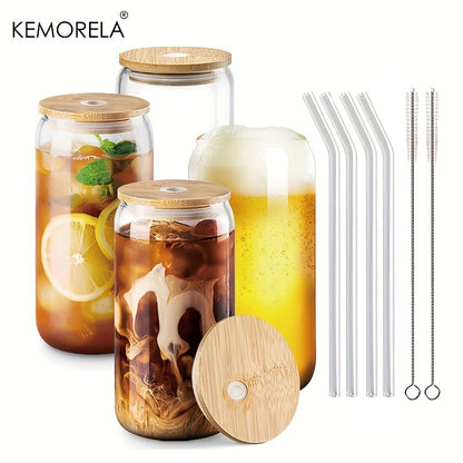 Glass cup with lid, straw, and bubble tea design, 400ML/13.5 OZ.