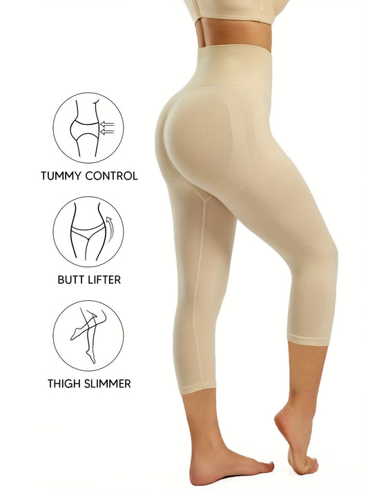 Comfortable shaping capri pants that lift the buttocks and control the tummy, with a high waist and breathable fabric.