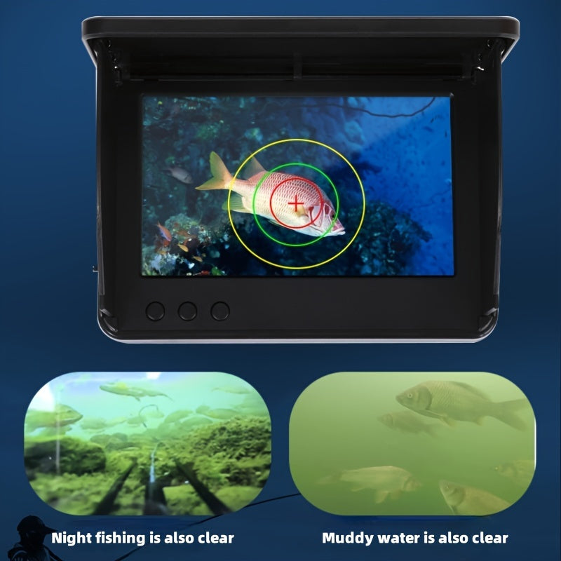 4.3-inch HD fishing camera with night vision, 30m cable, wide-angle detection, ideal for anglers.