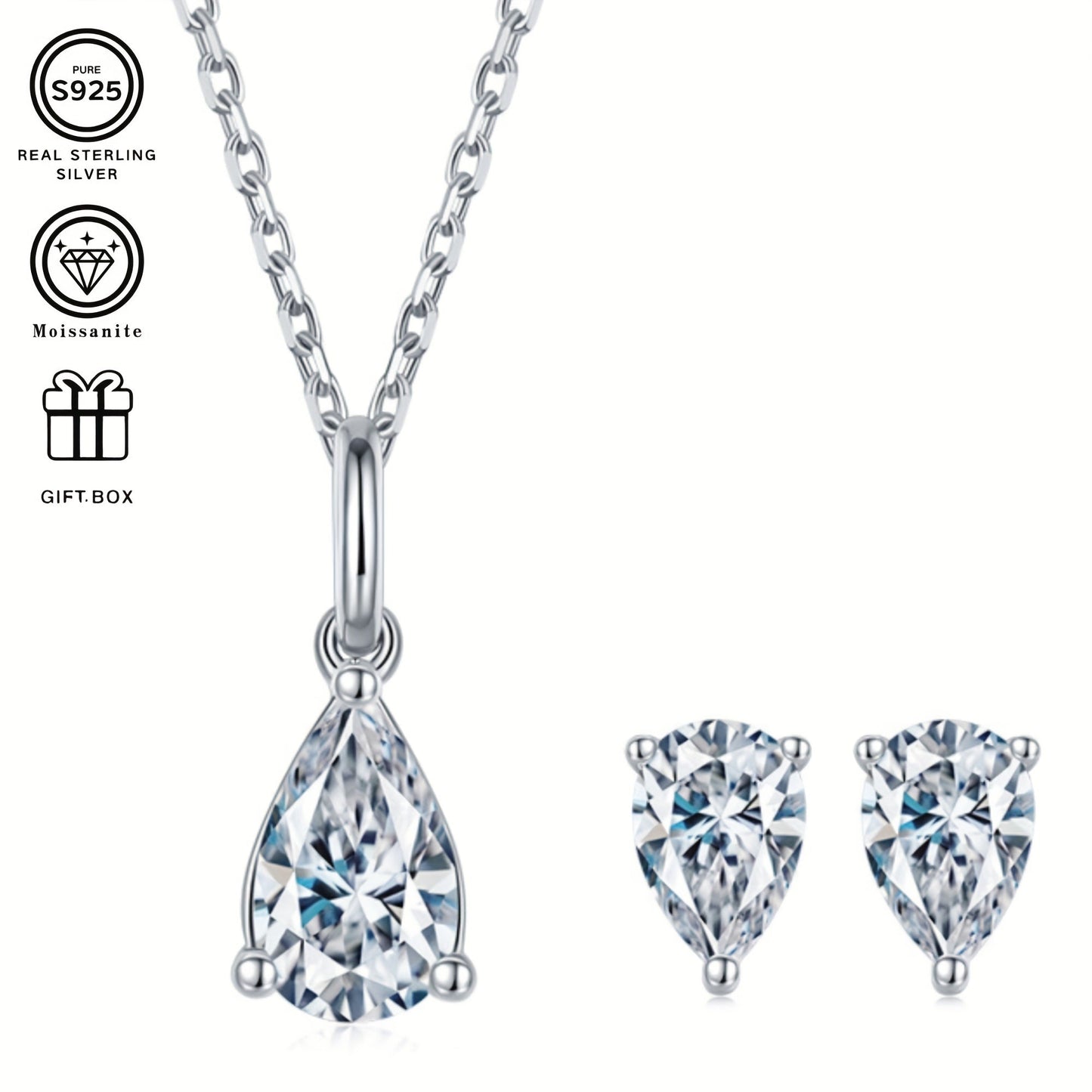 Luxurious PROLIANCE Moissanite Jewelry Set for Women - 1/2CT Necklace & Earrings, Made with S925 Sterling Silver, Ideal for Weddings & Special Events, Comes with Gift Box & Certificate of Authenticity