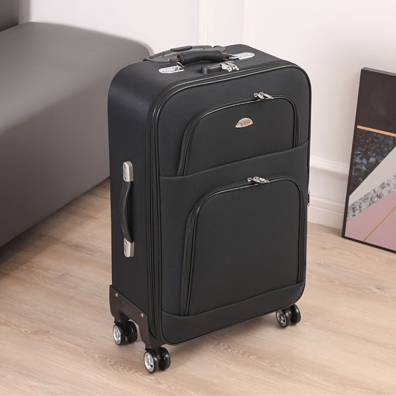 Suitcases measuring 50.8cm and 60.96cm with multi-color options, spinner wheels, telescopic iron handle, combination lock, and durable zipper closure. Ideal for secure and stylish travel