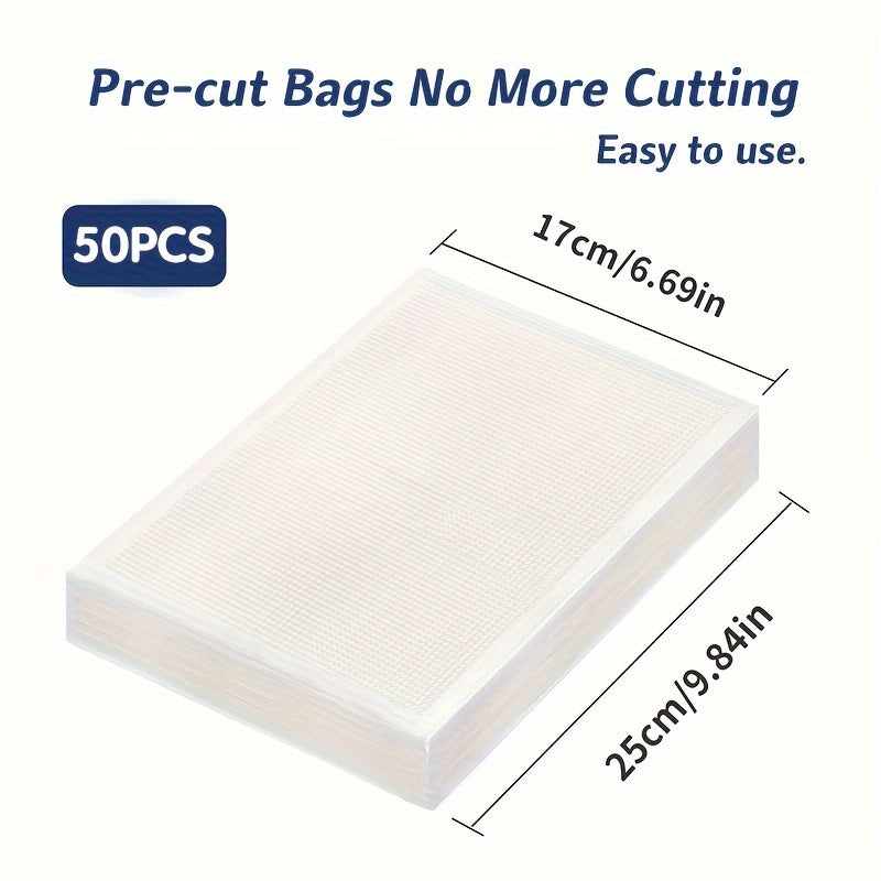 Pack of 50 Vacuum Sealer Bags for Reusable Food Storage, No Electricity Required, Kitchen Freshness Preservation, Works with Vacuum Sealer Machine Accessories.