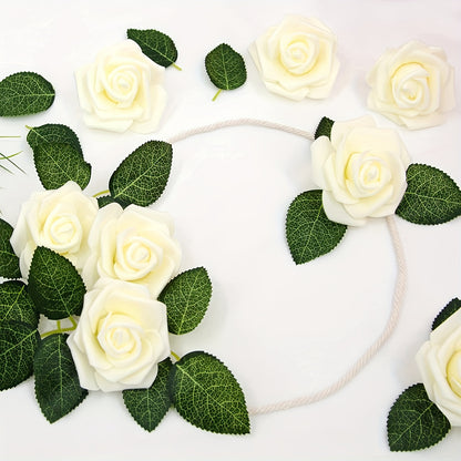 50pcs of 7.5cm Artificial Foam Rose Flower Heads in Ivory White for Wedding Party Home DIY decorations.