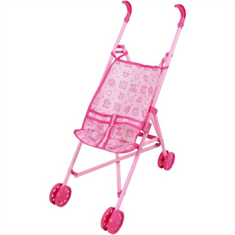 Durable Doll Stroller Designed for Kids, Featuring Cartoon Pattern, Made of Plastic with T-Belt, Push Handle & Removable Seat, Perfect for Imaginary Play, Style2 Doll Carriage, No Batteries Required, Suitable for Ages 3-6, Ideal Party Favor or Gift Toy.