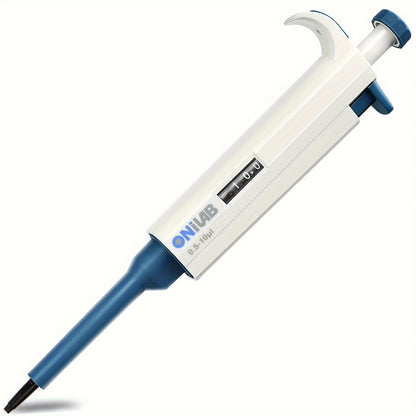 High-Precision ONiLAB Micropipette, adjustable 0.1ul-10ml, autoclavable, with ergonomic grip and storage holder.