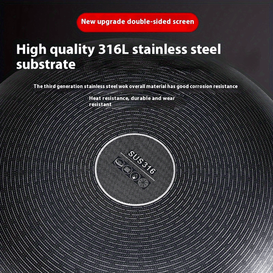 Tri-Ply Frying Pan with Glass Lid made from 316L Stainless Steel, Smokeless, Suitable for 3-8 Stovetops, Features Dual-Sided Design for Effortless Cooking