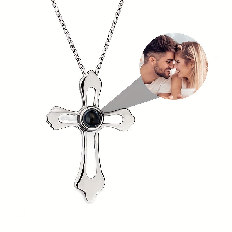 Get a Personalized Picture Engraved on Stainless Steel Cross Pendant Necklace: Elegant Jewelry for Women, Perfect for Daily Wear & Mother's Day Gift, All-Season Holiday Favorite