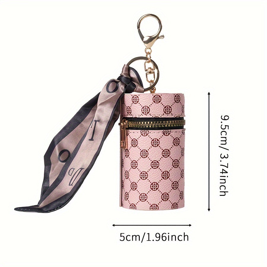 Stylish Faux Leather Lipstick Holder Keychain with Ring - Sophisticated Women's Accessory, Retro Geometric Design, Ideal Valentine's Day Present, Decorative Addition for Handbags, Available in 1 or 2 Pieces