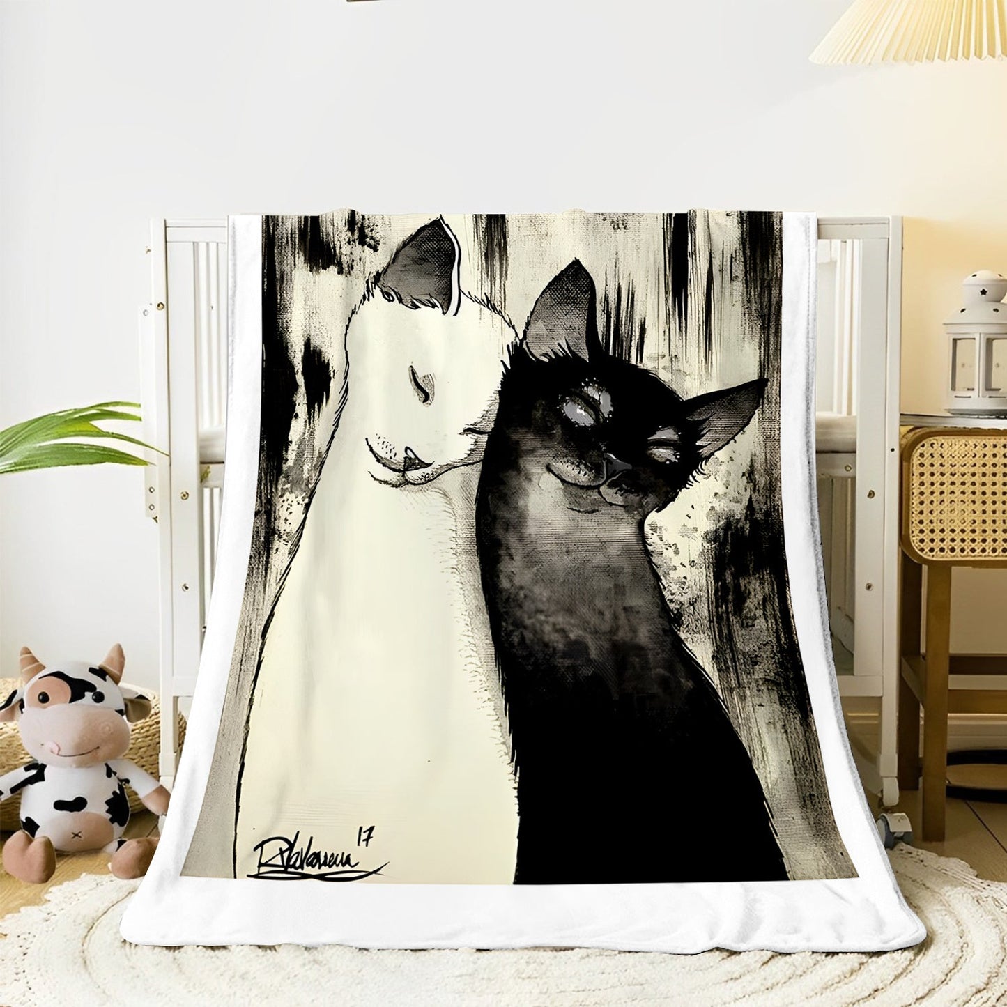 Stay warm and cozy with our Cozy Contemporary Style Black and White Cats Throw Blanket. This all-season multifunctional blanket is made from soft flannel fleece, perfect for use on your sofa, bed, car, or during camping trips. Featuring a digital print