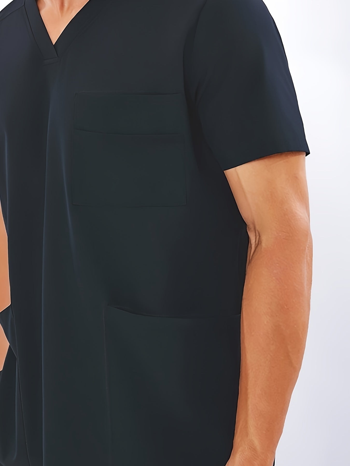 Men's Summer V-Neck Scrub Set with Pockets - Casual, Machine Washable Workwear for Medical Staff