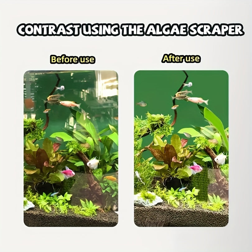 Ergonomic aquarium glass scraper with stainless steel blade and PP handle efficiently removes algae.