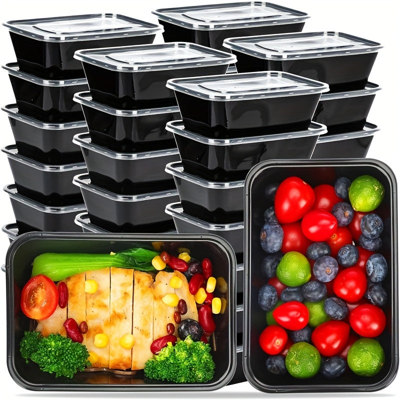 Set of 10 containers, each 35oz. These meal prep containers are microwaveable and come with lids. They are leakproof, stackable, and disposable bento boxes perfect for healthy meals and on-the-go foods.