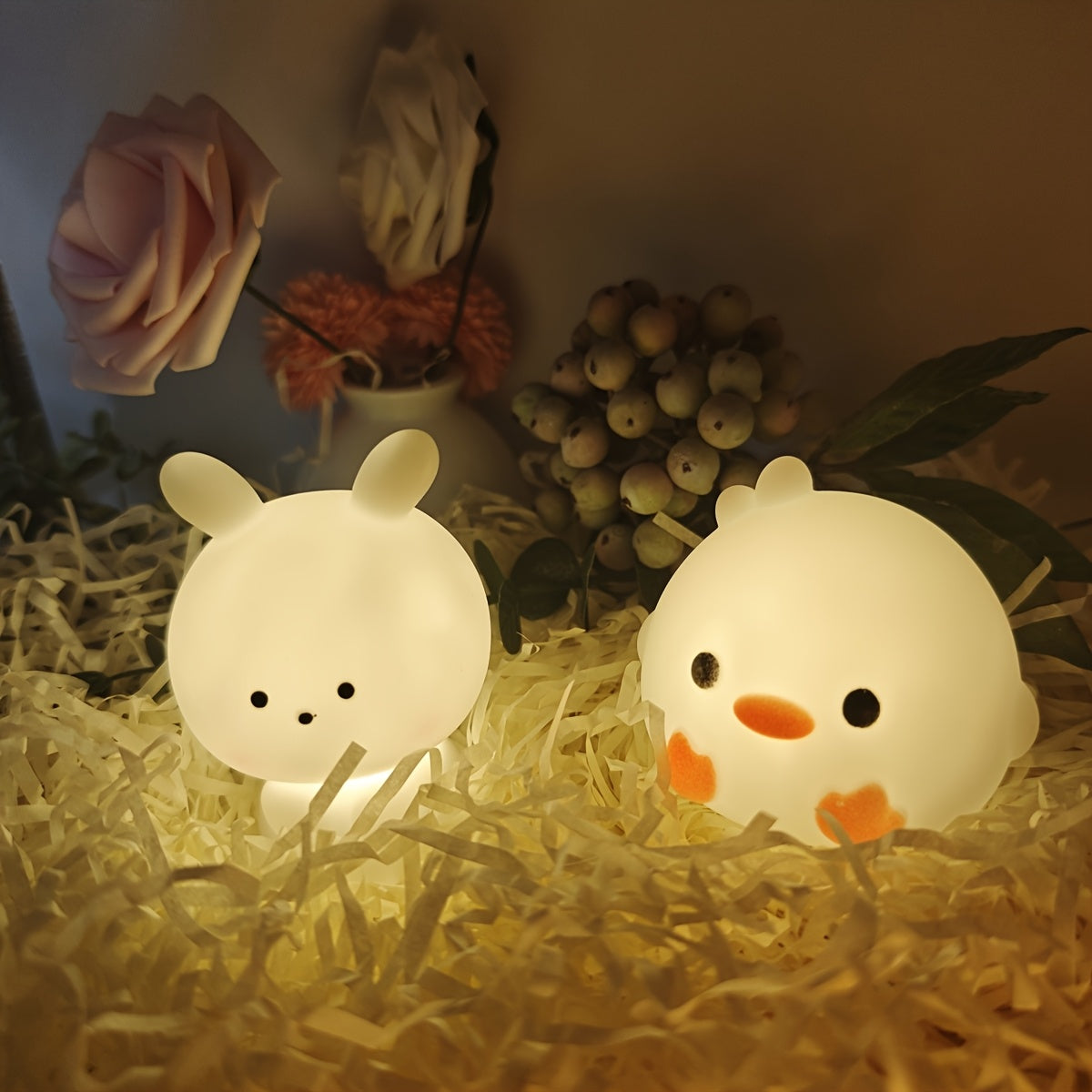 Fat Duck & Bunny Pear Night Light: Ideal for Holiday Parties and Gifting, Battery-Powered with Easy On/Off