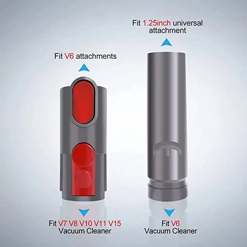 Universal Vacuum Cleaner Adapter Tool Kit compatible with a variety of cordless stick vacuum cleaners, made of durable plastic material. Includes floor attachment accessory for easier cleaning. Compatible with V6, V7, V8, V10, V11, V12, and V15 models.