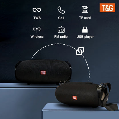 T&G Portable Wireless Speaker with 5.1 Surround Sound, Dual Speakers, Hi-Res Audio, TWS, USB Charging, 1200mAh Rechargeable Battery, FM Radio, TF Card/USB Support for Wireless Audio.