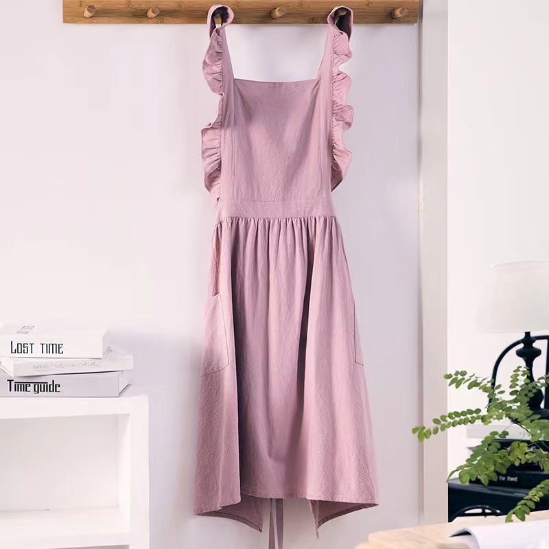 Women's Classic Apron made from 100% woven fabric with pockets, 180gsm, solid color.