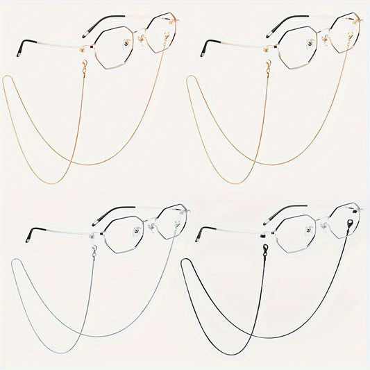 A stylish and simple stainless steel eyeglass chain designed to keep glasses in place, can also be used as a mask chain for women.