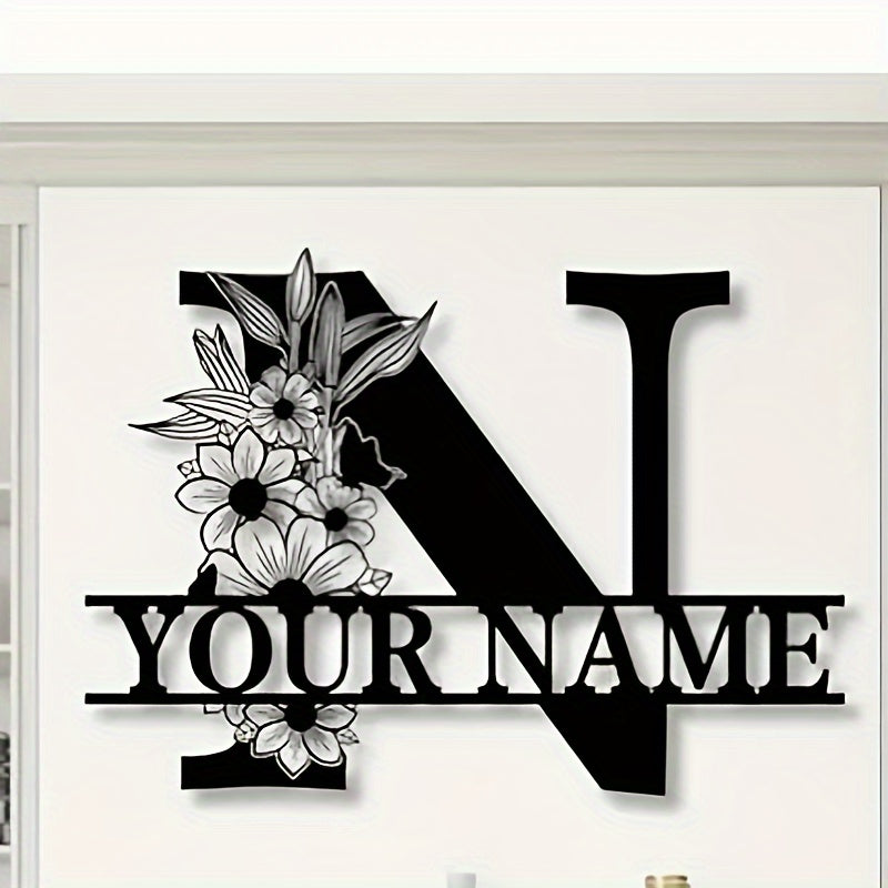 Unique Housewarming Gift - Personalized Home & Front Door Decor - Custom Metal Family Name Sign with Floral Design