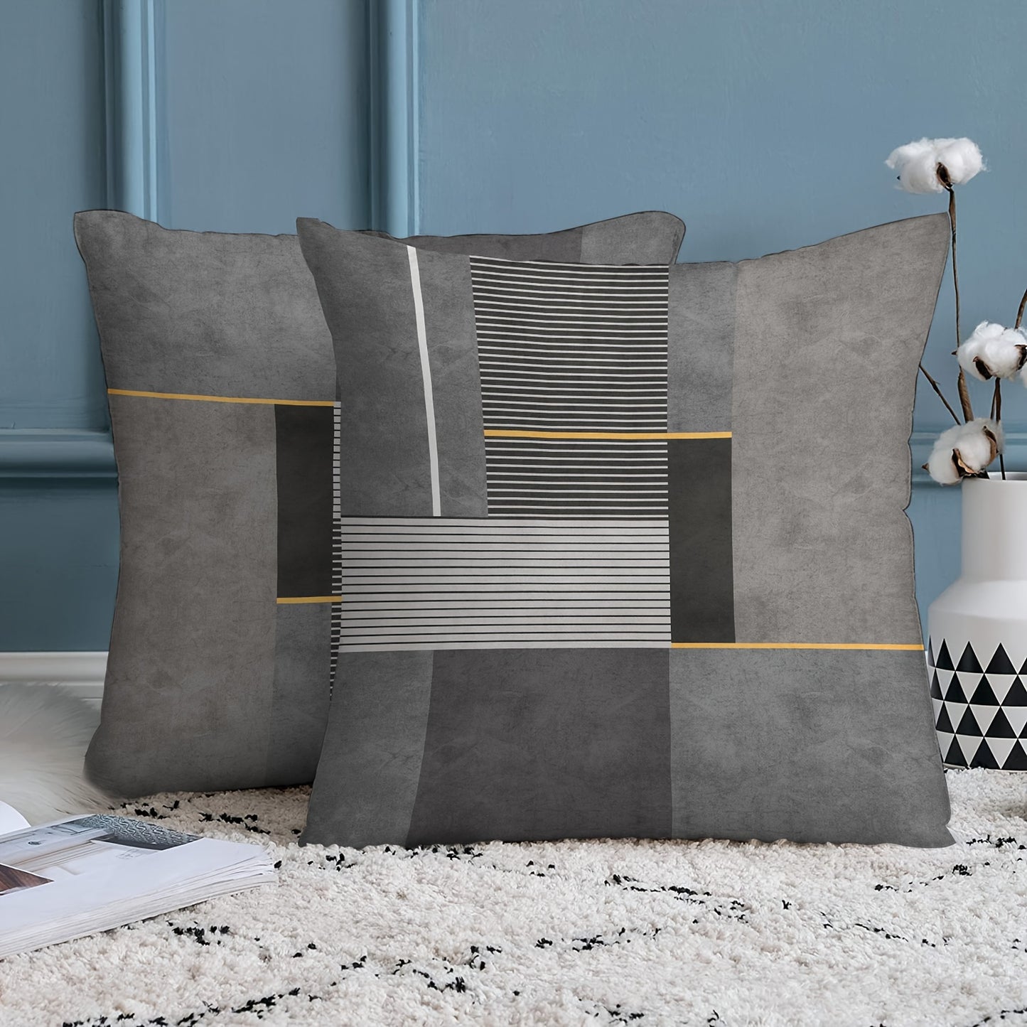 Set of 2 Modern Geometric Throw Pillow Covers, 45.72x45.72 cm, Dual-Sided Design, Soft Polyester, Zip Closure - Ideal for Living Room & Bedroom (Inserts Not Included)