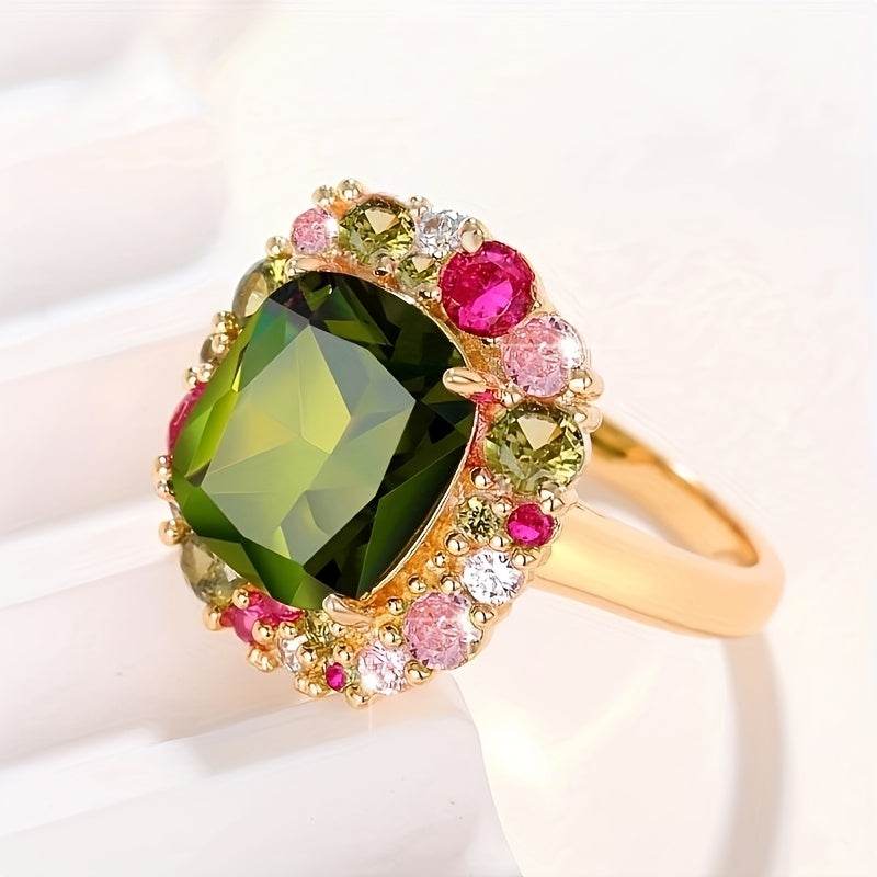 Elegant Green Synthetic Gemstone Ring for Her Special Day