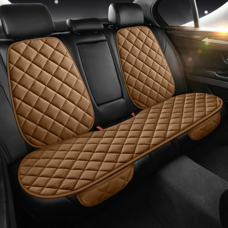 Premium knit polyester car seat cushions set of 3 with plush backrest covers, easy installation, and universal fit for multiple vehicle models.