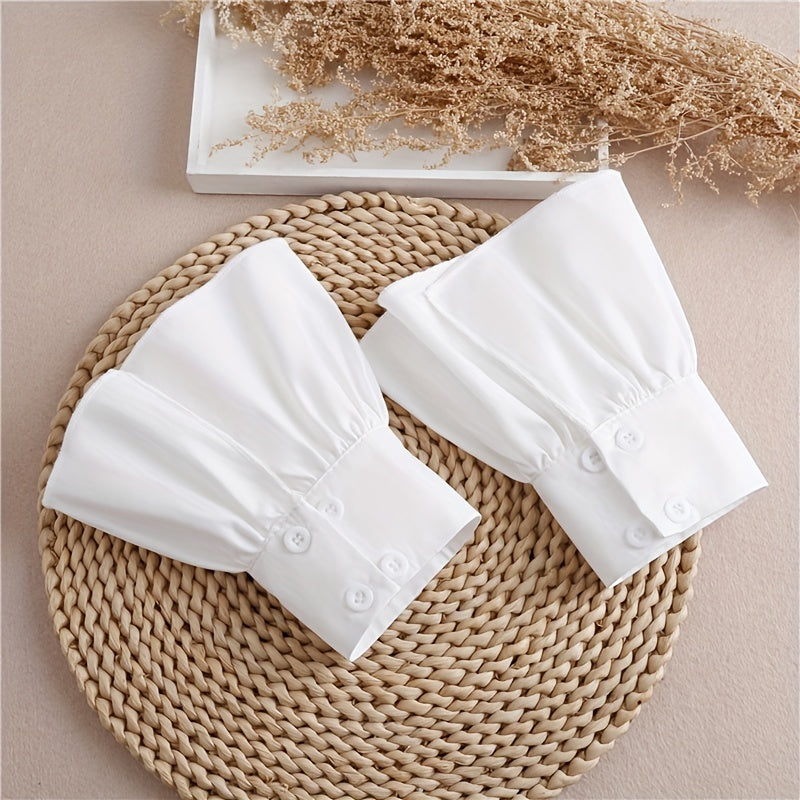 Women's Casual Fake Cuff White Sleeve Button Accessories with Ruffles and Trumpet-Shaped Design