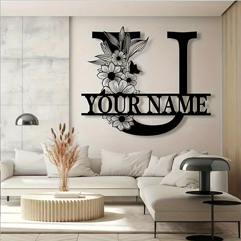 Personalized Flower Initial Metal Sign - Ornamental Iron Plate for Home & Yard, Ideal Housewarming Present