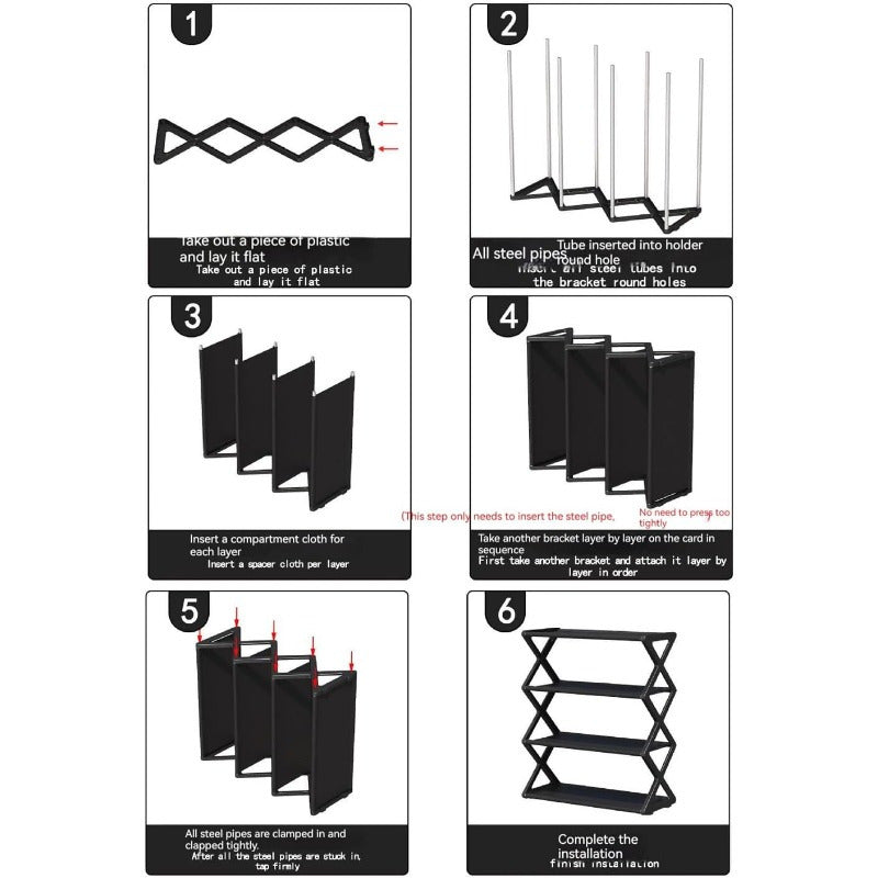 Contemporary Black Plastic Shoe Rack Organizer with 4 Tiers, Foldable Design for Space-Saving. Sturdy Frame, No Electricity Required. Perfect for Closet, Entryway, Bedroom, Floor, or Outdoor Use.