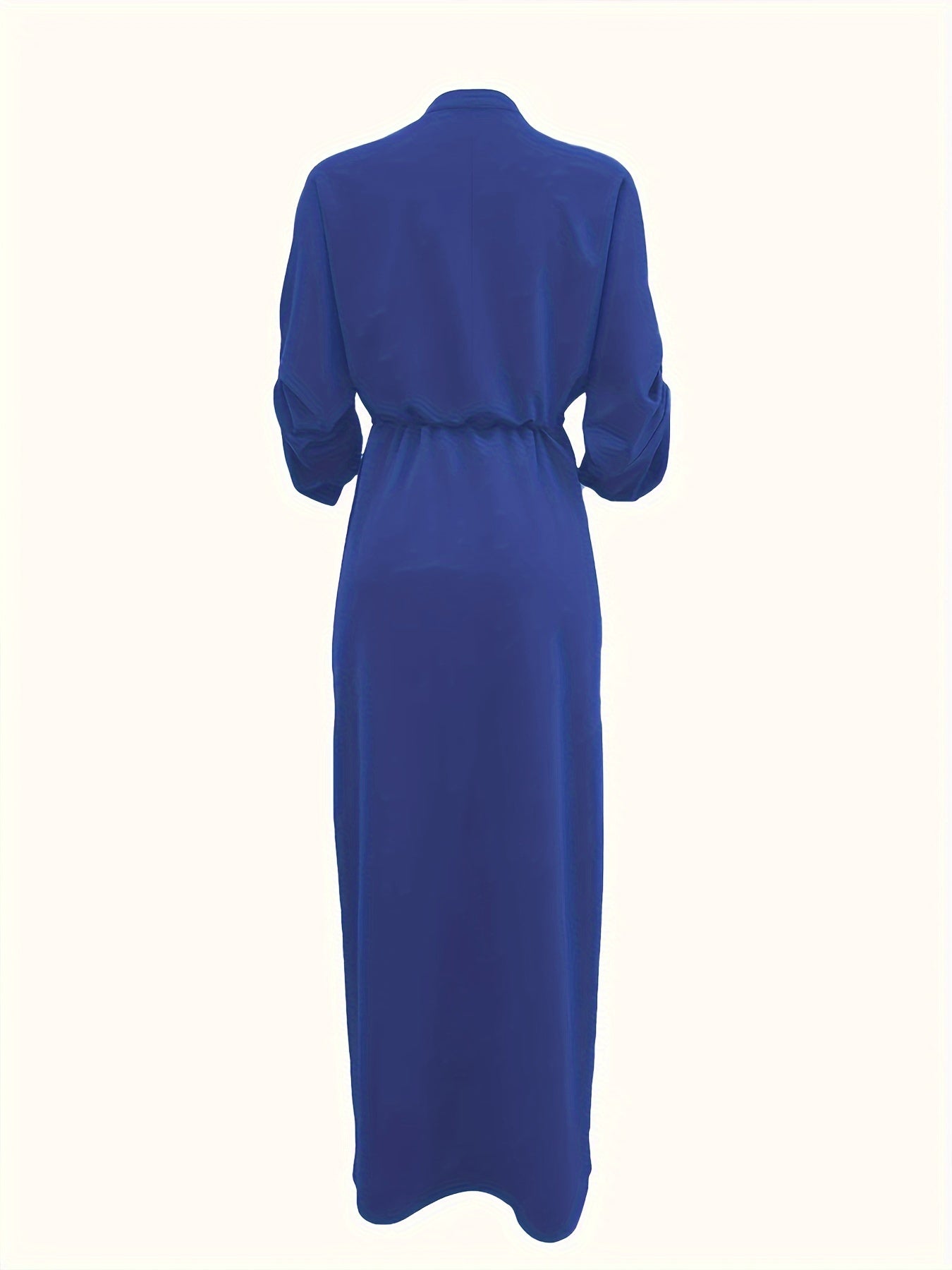 Elegant plain color split dress with pull-string detail crafted for women.