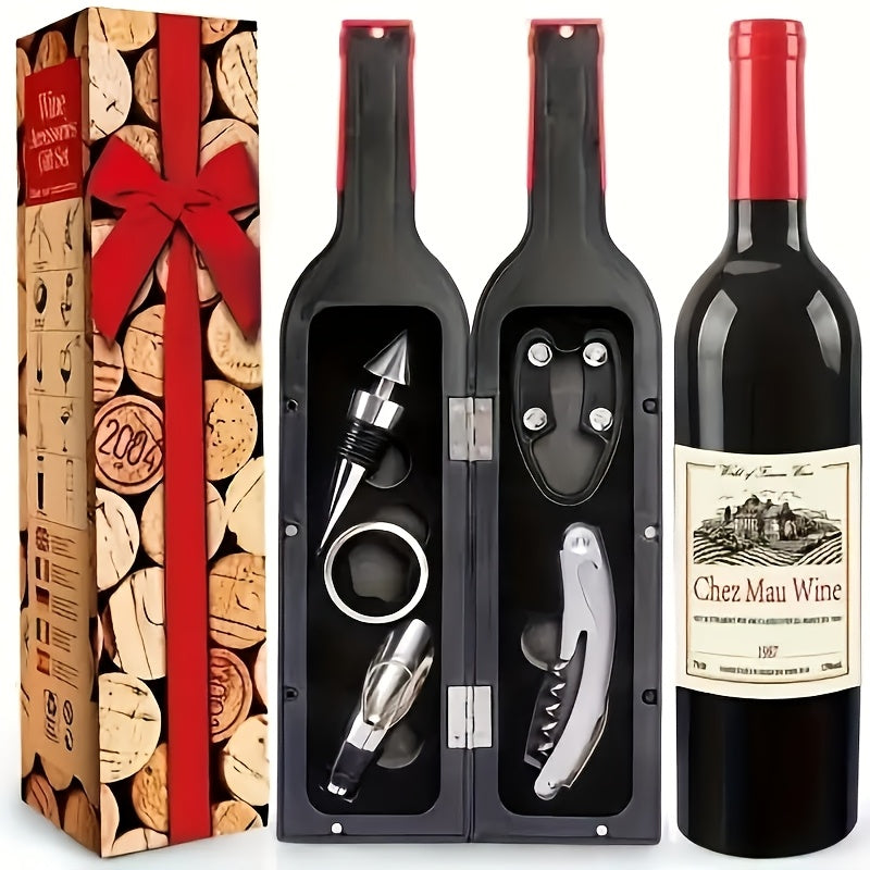 Portable wine opener set: metal and plastic, no electricity needed, perfect for gifting on holidays like Christmas, Valentine's Day, and other special occasions.