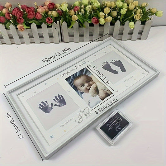 Creative photo frame for displaying family photos on your wall, featuring handprint and footprint designs to mark growth milestones. Perfect for commemorating special moments and adding a personalized touch to your home decor. Customize it with your own