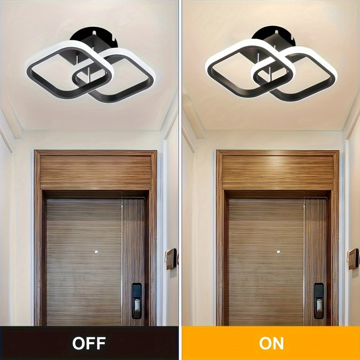 LED ceiling light fixture with ABS shade, suitable for various rooms, wide voltage range, hardwired with switch control.