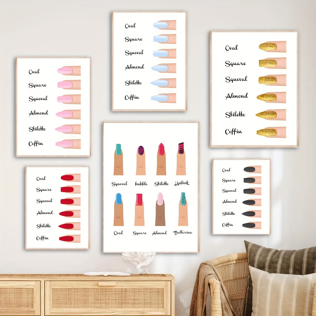 Nail art canvas poster for home decor in various styles, perfect for beauty salons. For indoor use only.