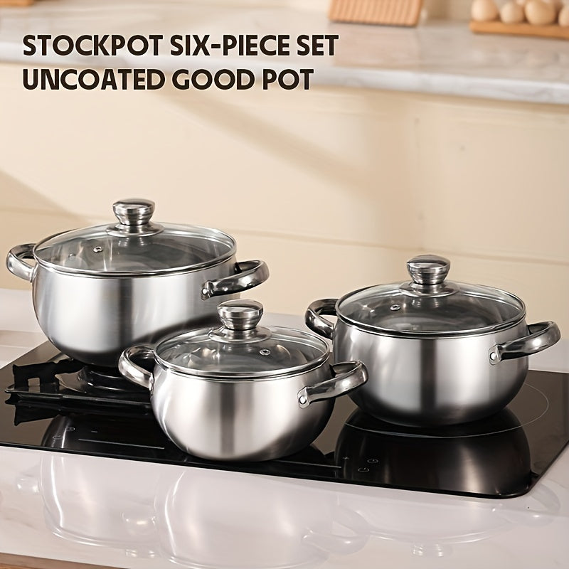 Premium 8-piece Pot Set with Kitchen Cooking Utensils - Versatile Pot for Home and Dining, Safe for Dishwasher and Oven Use. Includes 3 Different Pot Sizes and Lids, Comes with a Bonus Spoon.