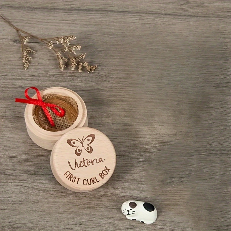 Custom Engraved Wooden Curl Holder - Keepsake Box for Baby's First Haircut, Ideal Gift for New Parents and Baby Showers