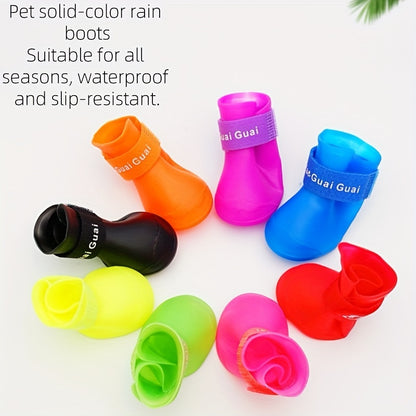 Waterproof Non-Slip Dog Rain Boots for Small to Medium Breeds with Soft Sole PVC Material and Adjustable Closure.