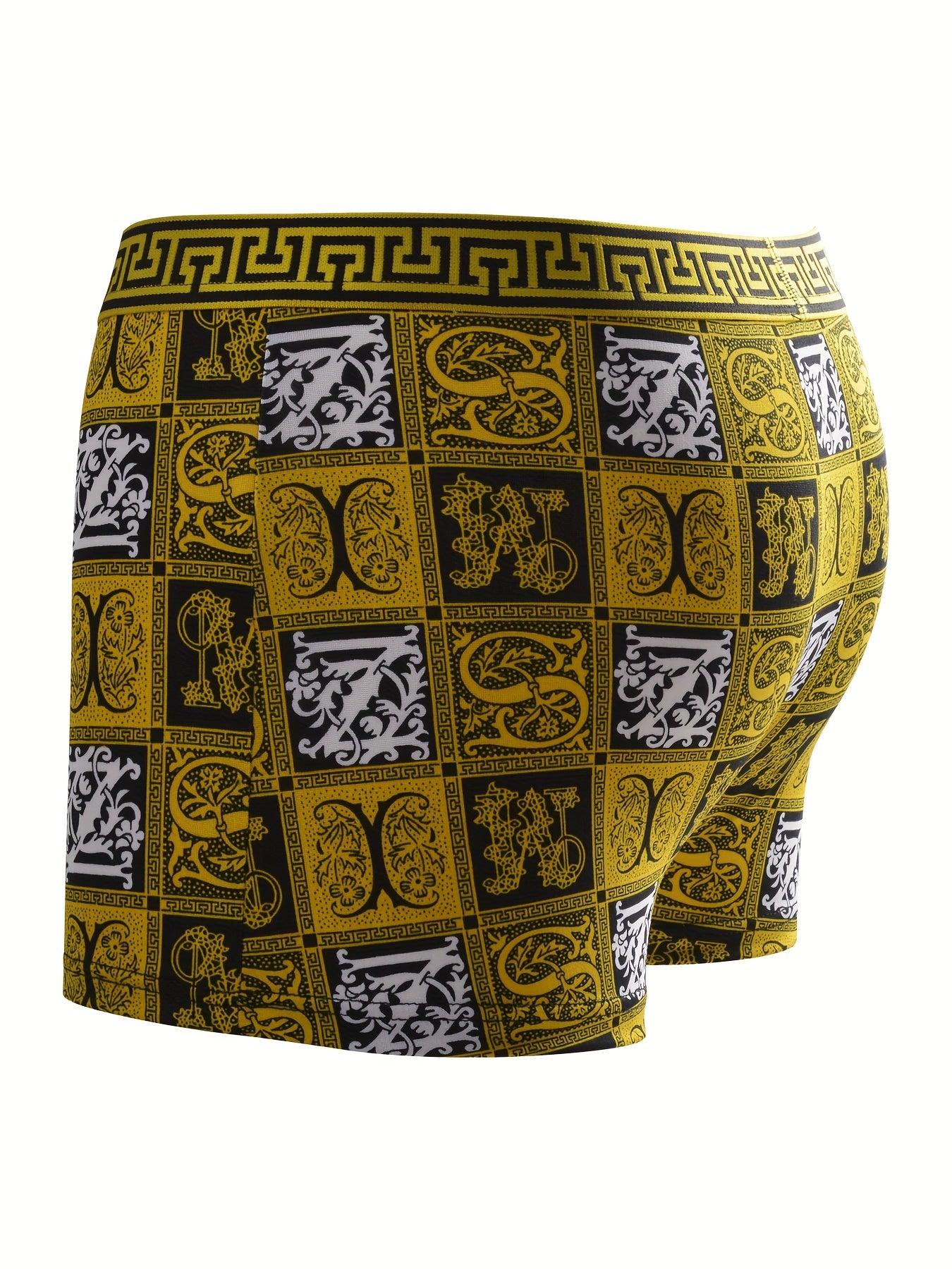 Breathable and soft men's black and golden boxer shorts with stylish design, elastic and comfortable for casual wear.